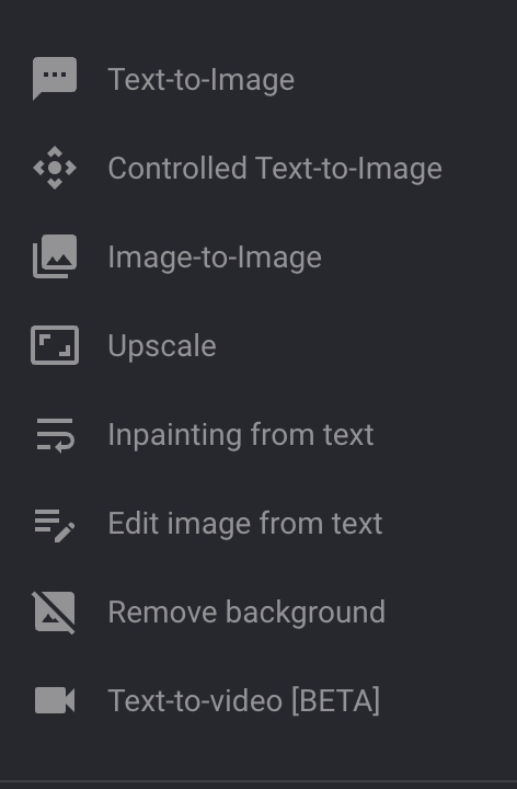 Select the option to generate an image: text-to-image or image-to-image editing.